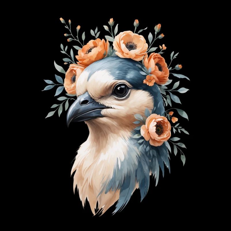 Vogelporträt mit Blumenkrone