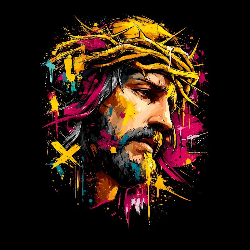 Glowing Jesus Portrait Paint Splash