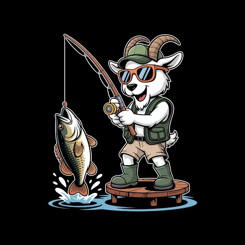 Chèvre de pêche drôle avec une grosse prise