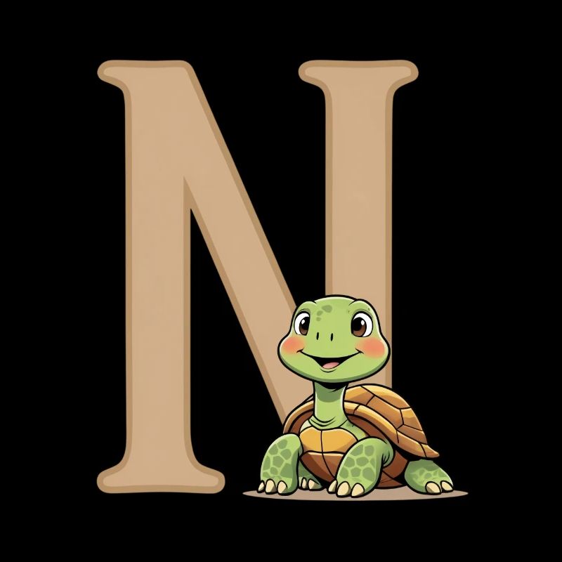 N with Turtle Cartoon
