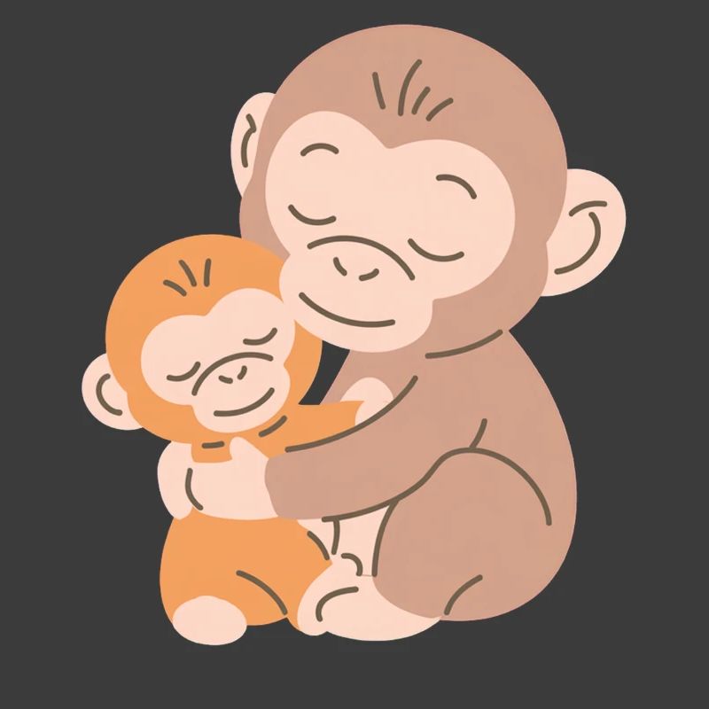 Les singes s’embrassent : Mère et Bébé