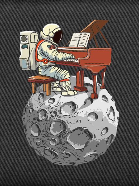 Moon piano with spacesuit