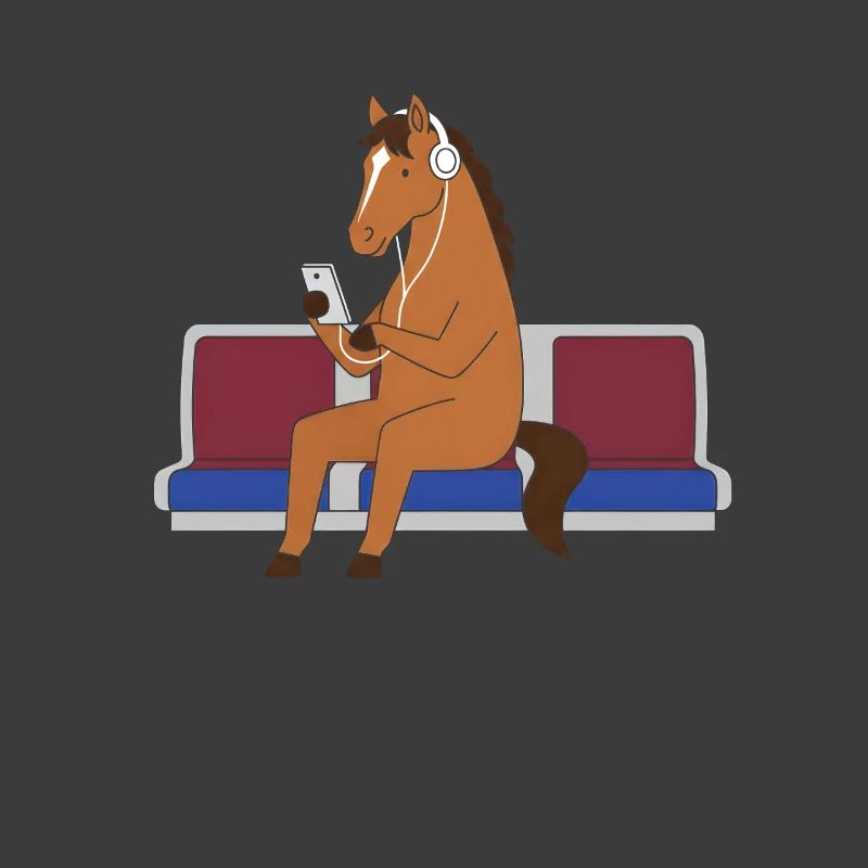 Pferd mit Kopfhörern in U-Bahn