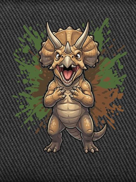Cartoon-Triceratops mit Farbspritzern