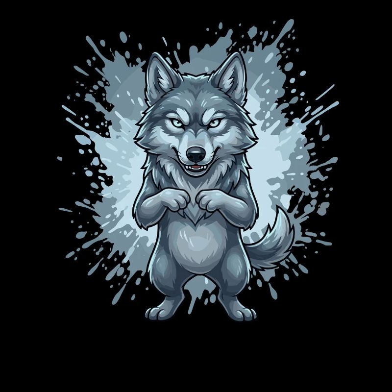 Blue Wolf Cartoon with Splash Background