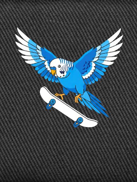 Blue parrot on skateboard