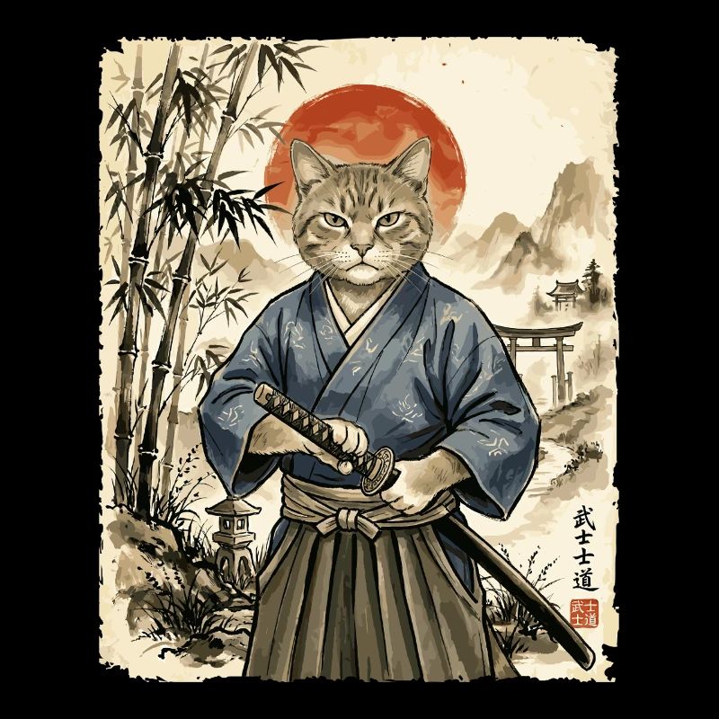 Samurai, Katze, Kater, Japanische Kunst, Anime