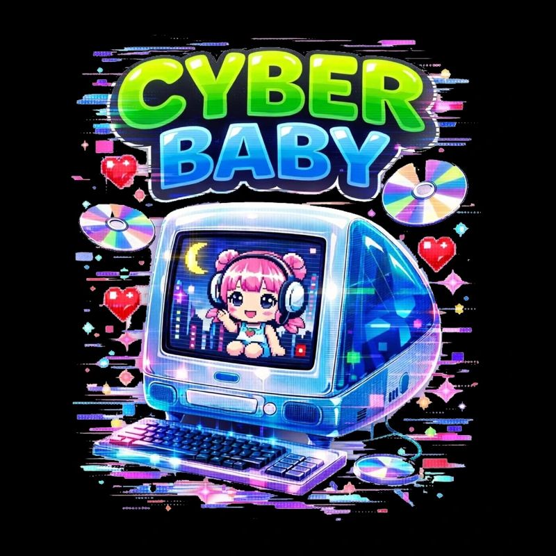 Cyber ​​Baby pixel art with Y2K aesthetic.