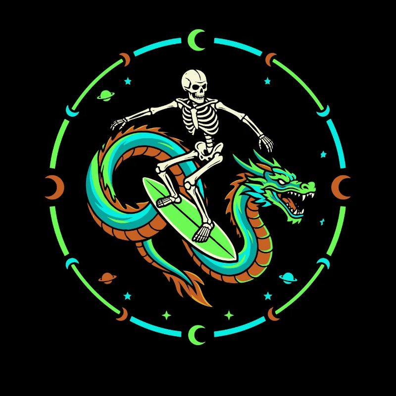 Cosmic Skeleton Riding Dragon Wave
