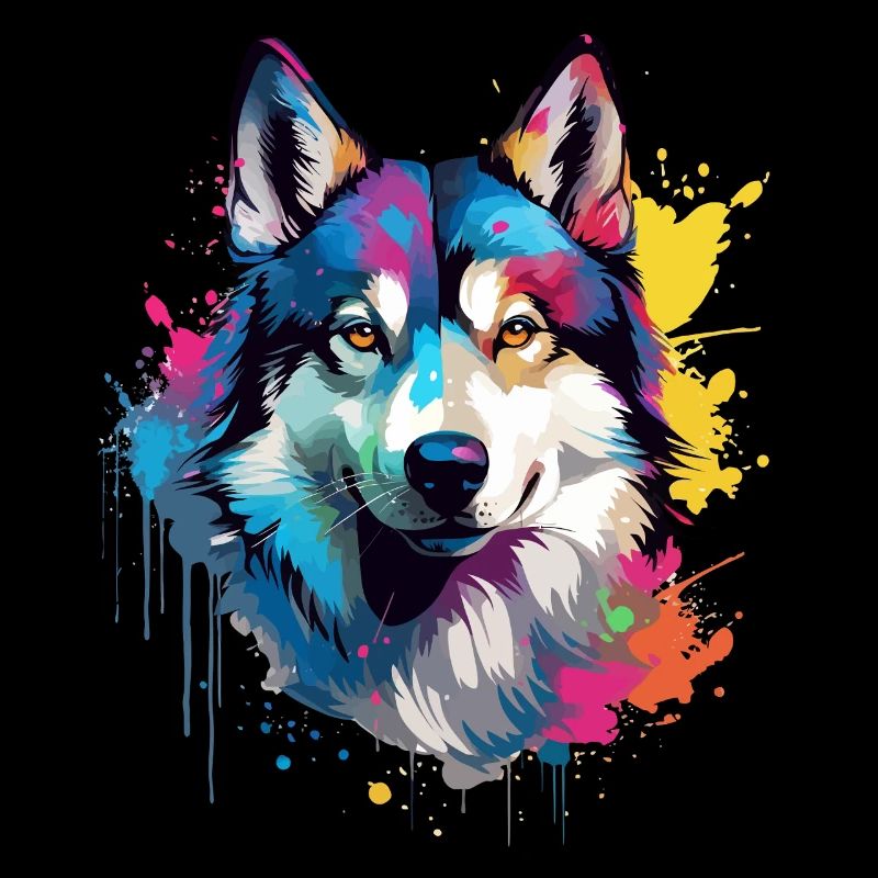 Dog Husky Bunte Spritzkunst