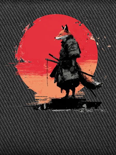 Fuchs-Samurai bei Sonnenuntergang