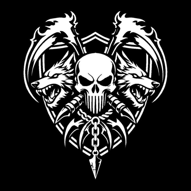 Skull and Twin Wolves Warrior Emblem