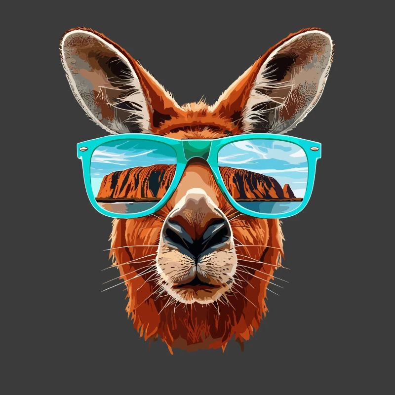 Un cangourou cool avec des lunettes de soleil devant Uluru