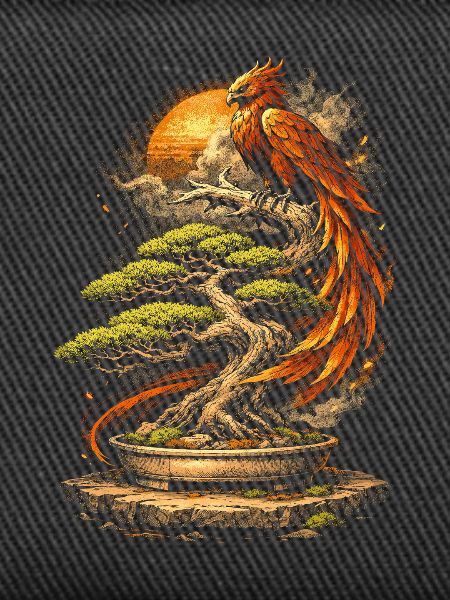 Bonsai tree with phoenix