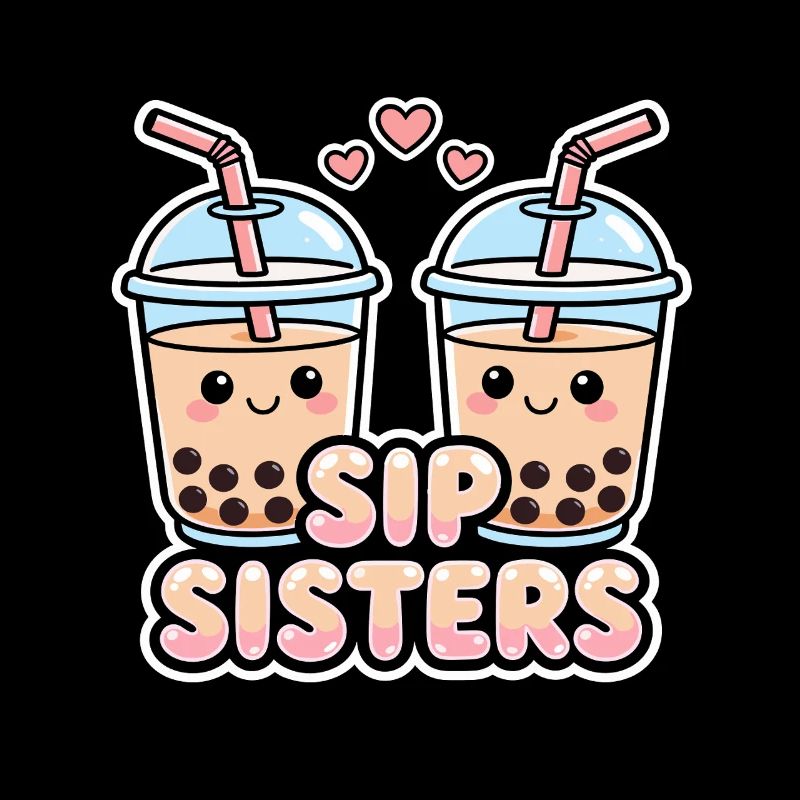 Sip Sisters Boba Tea Meilleures amies mignonnes au bubble tea