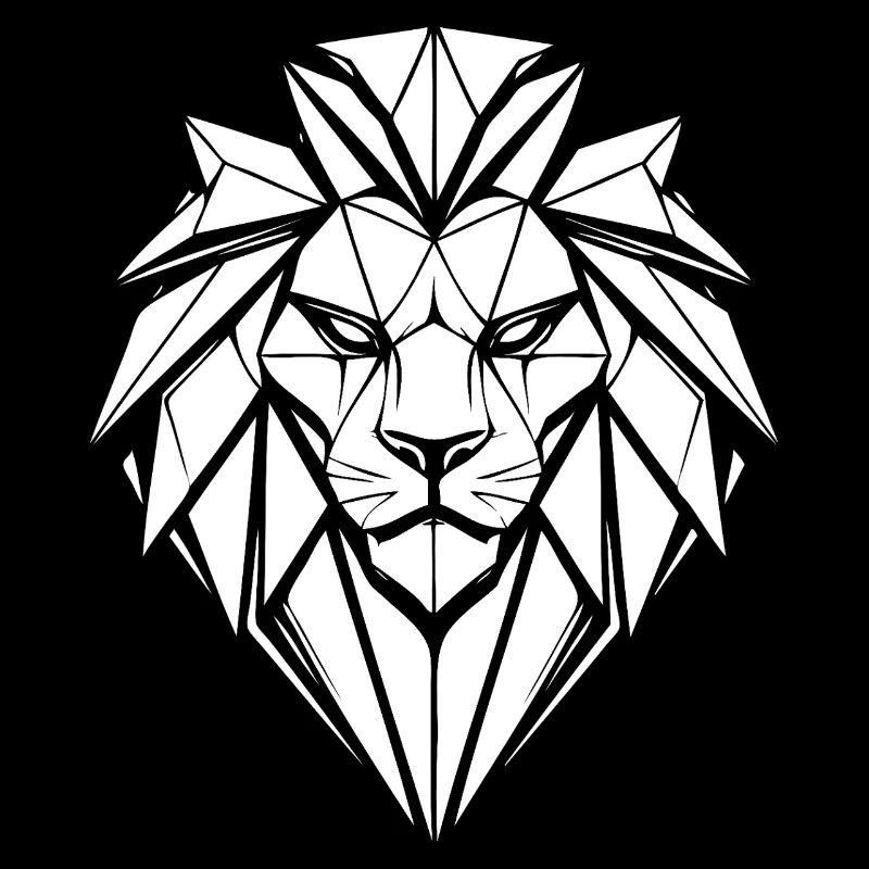 Geometric lion head black and white