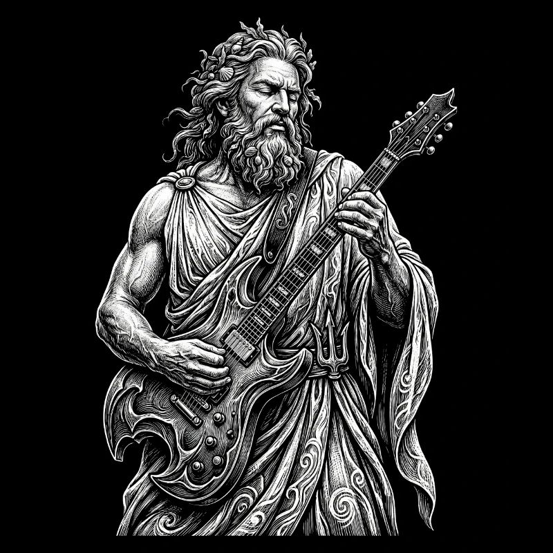 Poséidon joue de la guitare