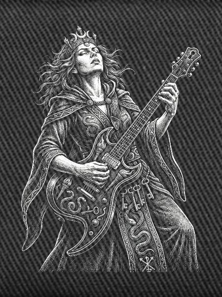 Hecate plays guitar