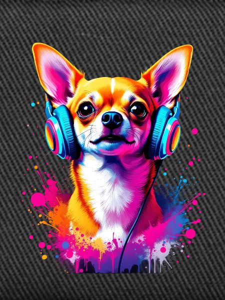 Chihuahua mit Kopfhörer
