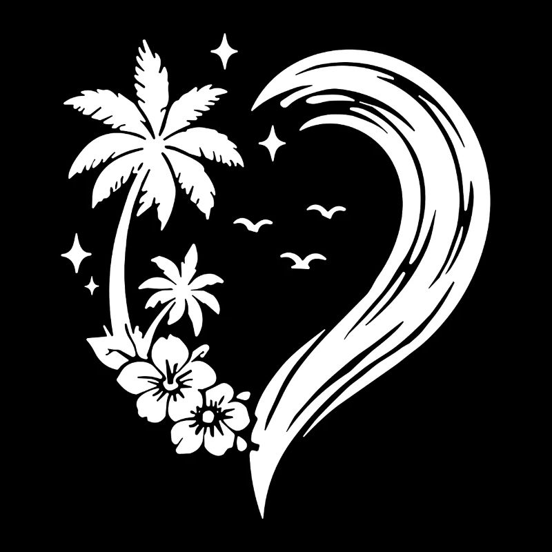Heart Palm Tree Flowers Ocean Wave