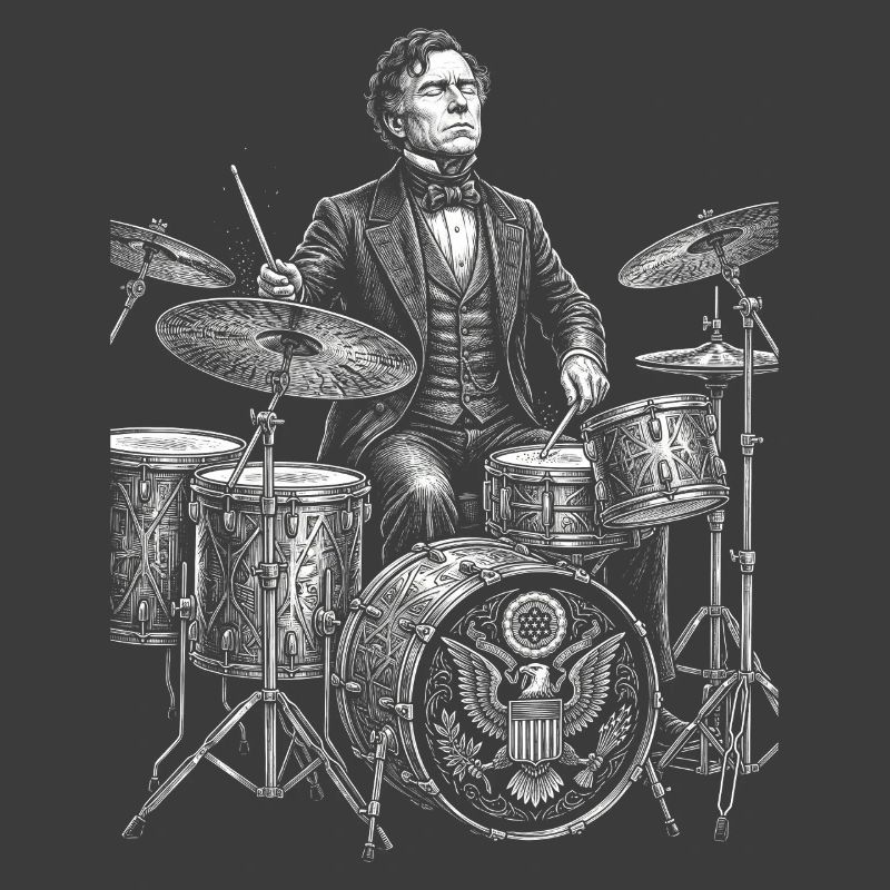 Franklin Pierce plays drums