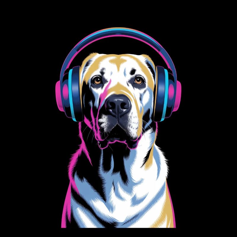 Labrador mit Kopfhörern