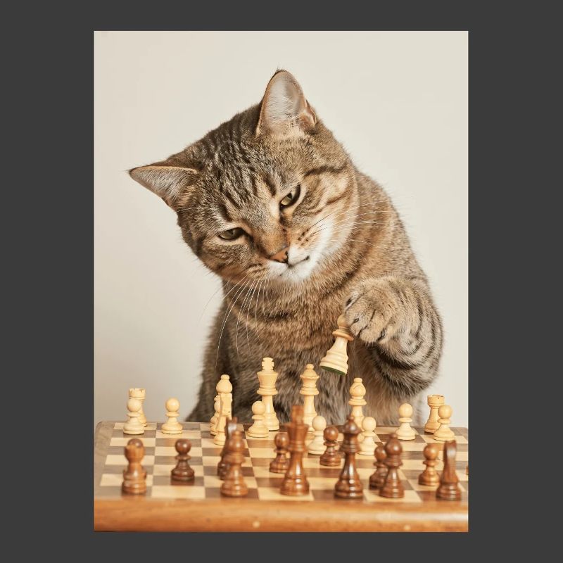 Cat playing chess