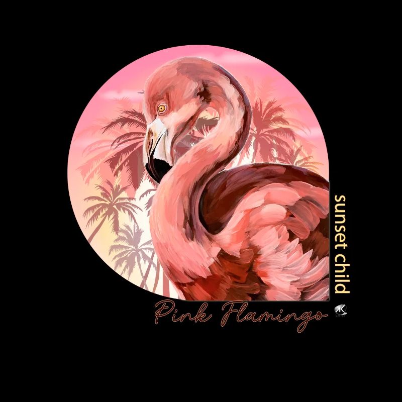 Illustration de flamant rose dans le cercle du coucher de soleil