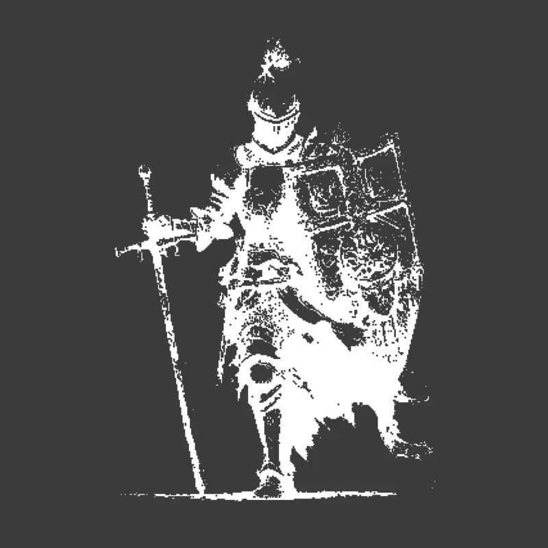 Silhouette de chevalier avec bannière et épée