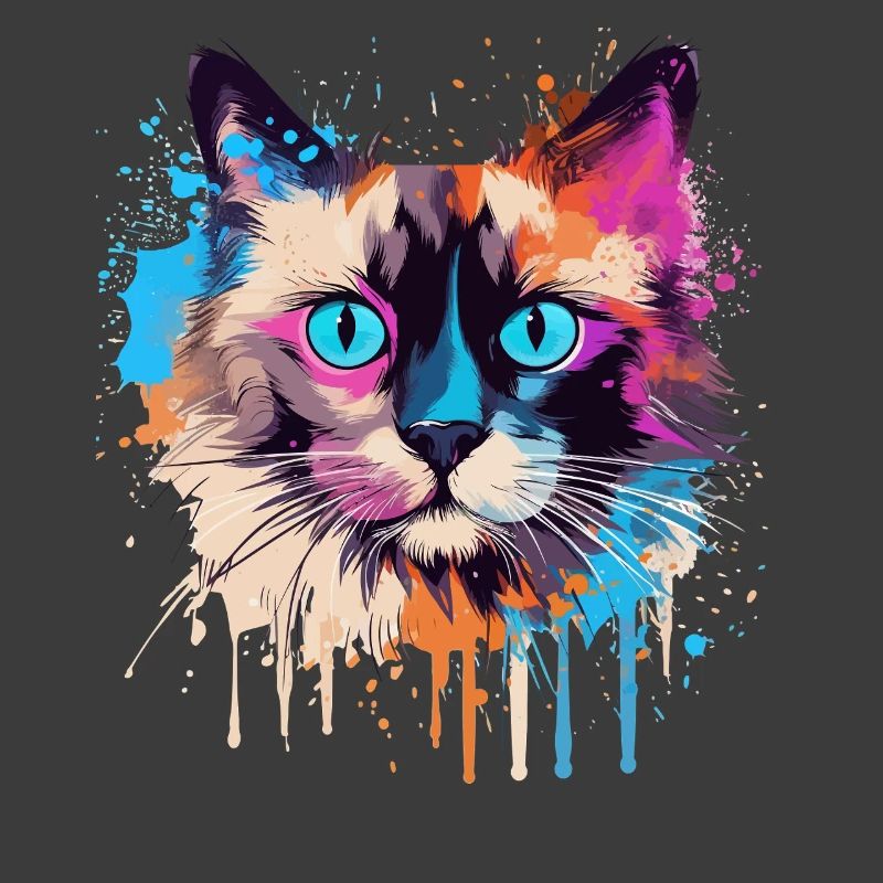 Visage de chat balinis coloré avec des éclaboussures