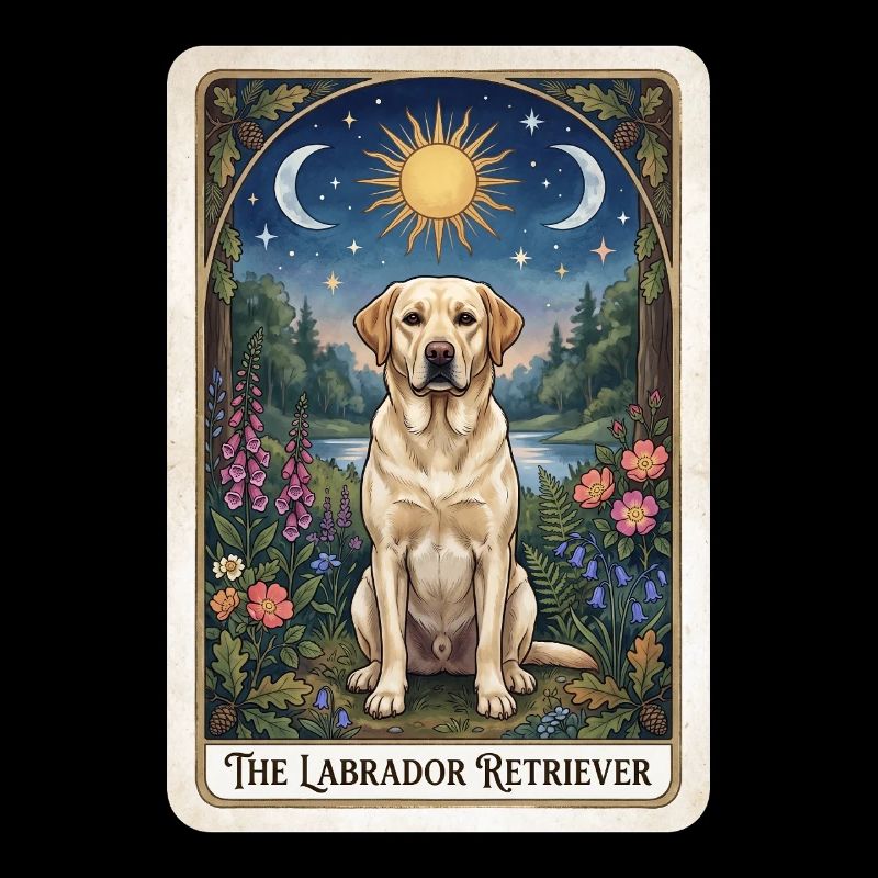 Labrador retriever dans le jardin nocturne éclairé par la lune