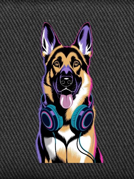 Deutscher Schäferhund mit Kopfhörer