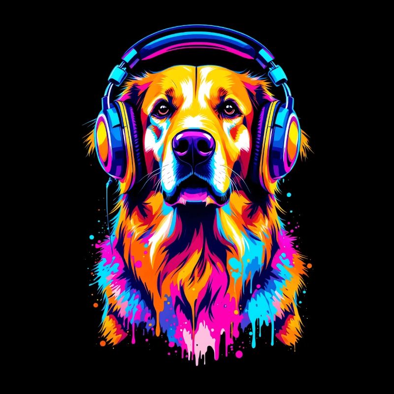 Golden Retriever avec des écouteurs