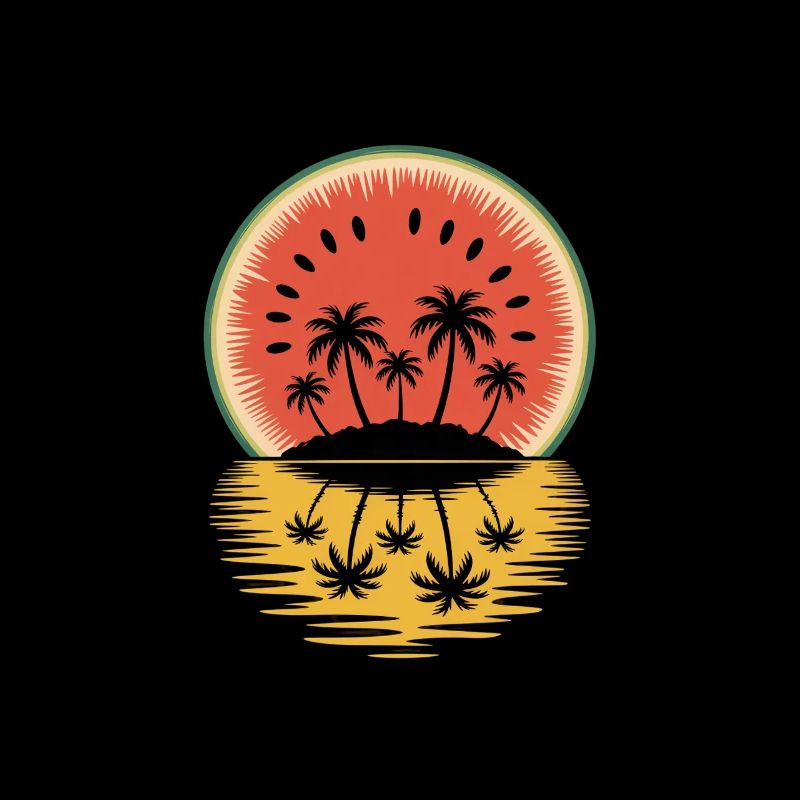 Sunset Island Palm Trees Reflection