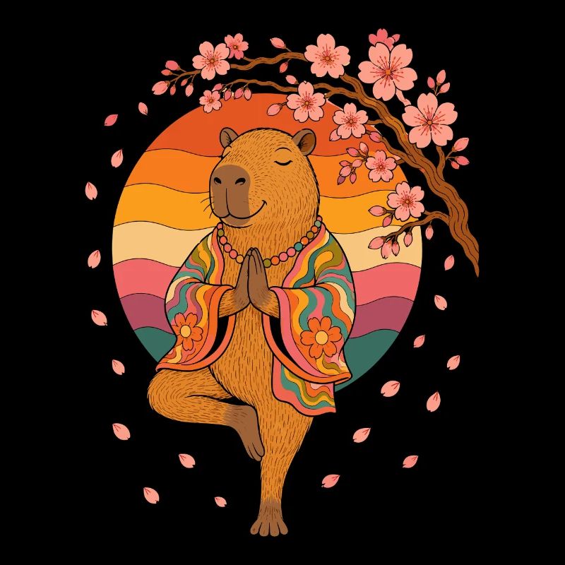 Ours méditant dans un kimono à la fleur de cerisier