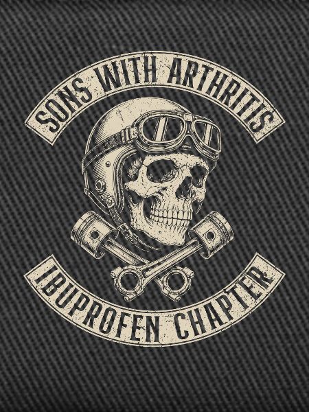Söhne mit Arthritis Schädel-Ibuprofen-Biker