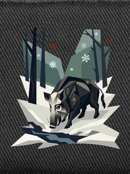 Wildschwein im Low-Poly-Winterwald