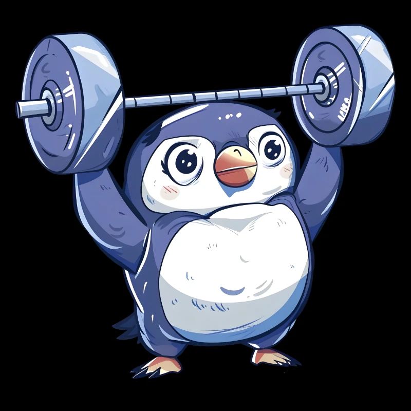 Penguin Dumbbell Workout Cartoon