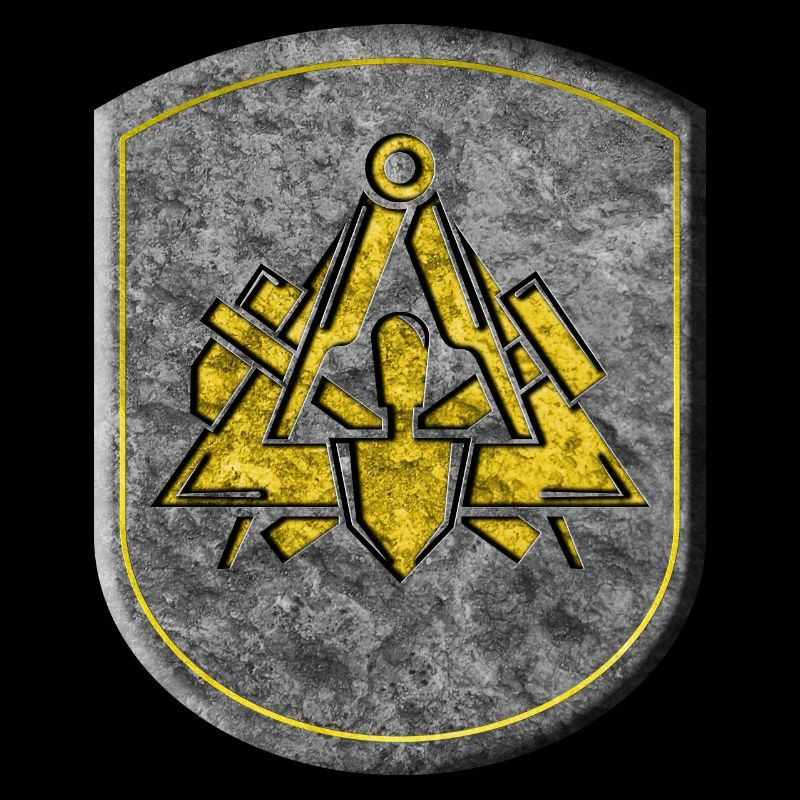 Guild sign bricklayer 3D stone look gold emblem
