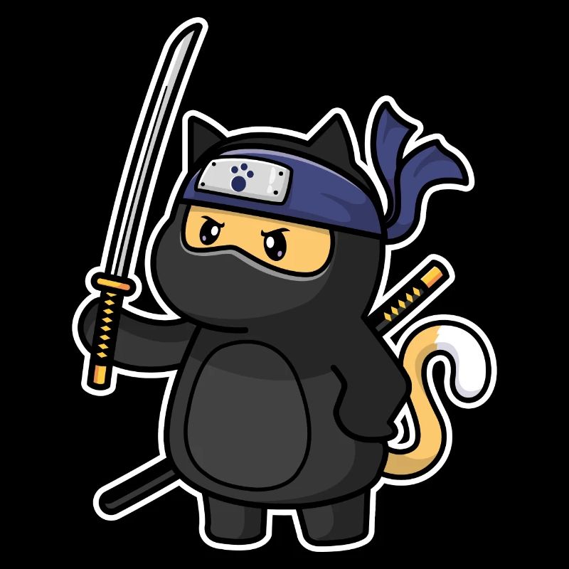 Humour Chat mignon Kawaii Chibi en Ninja Chat