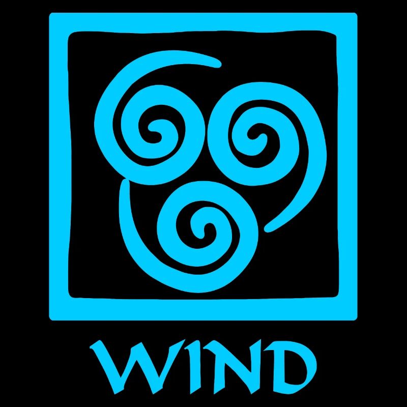 Symbol des Windes blauer Text 'WIND'