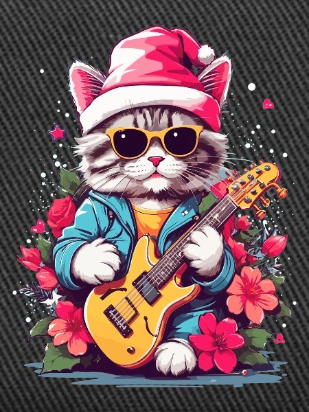 Cute cat with guitar