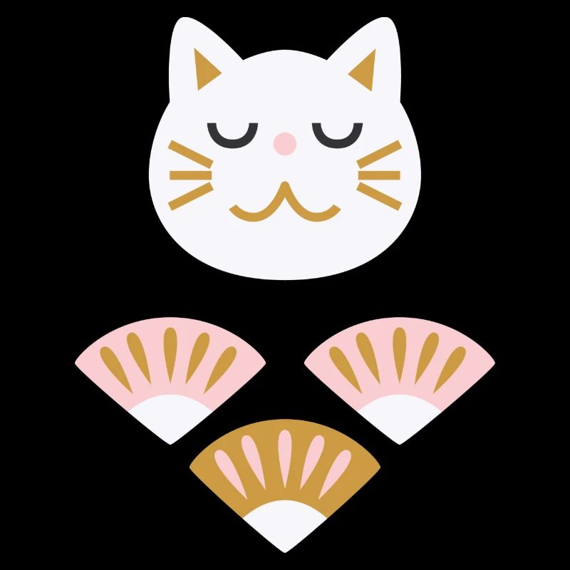Japanische Katze mit Fächern L weiß