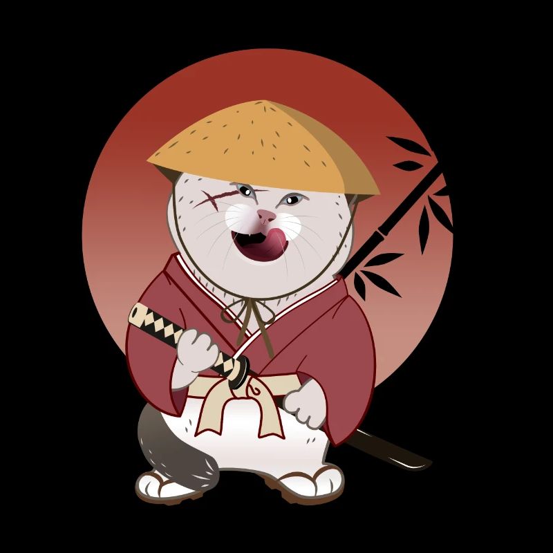 Batosai-Katze mit Strohhut und Narbe