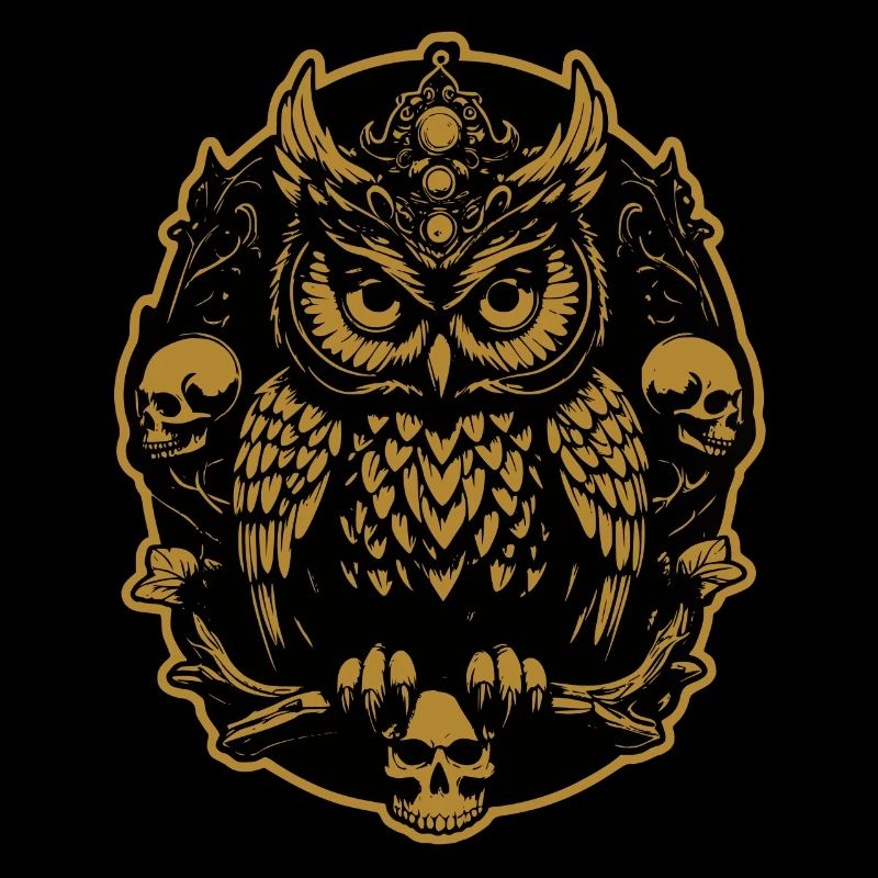 Mystische Eule sitzt auf einem Skull