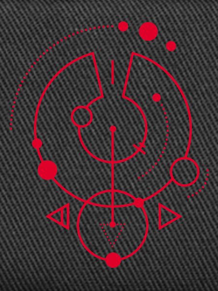Red geometric symbol
