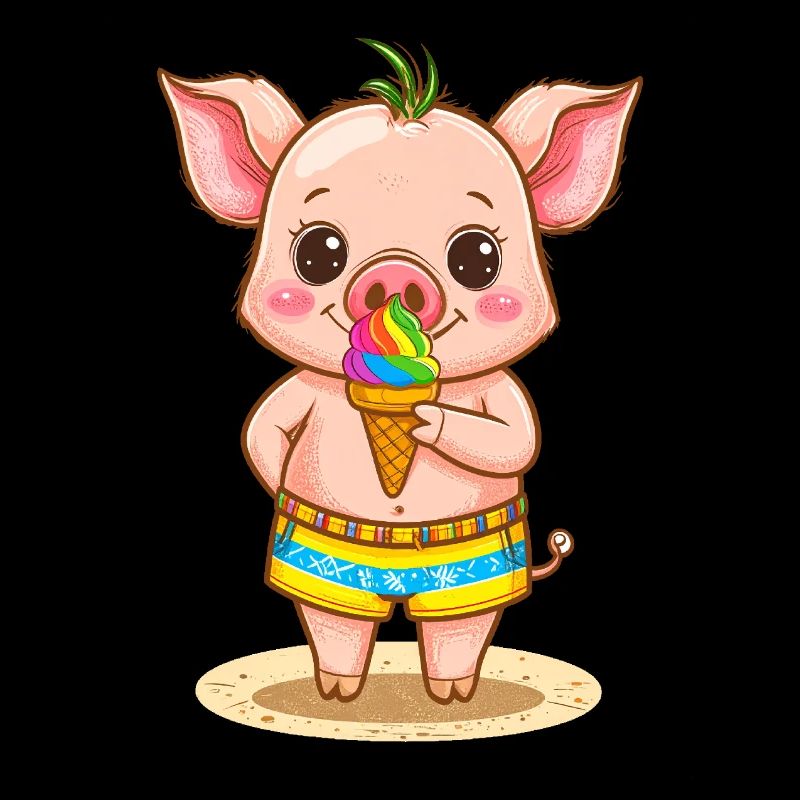 Kleines Schweinchen mit buntem Eis