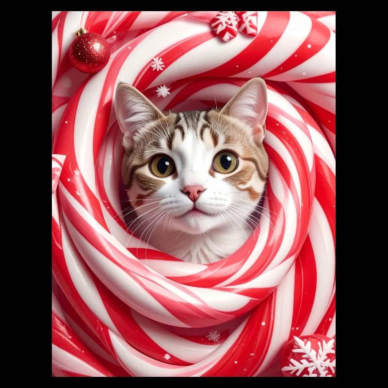 Weihnachtskatze in Pfefferminzbonbons