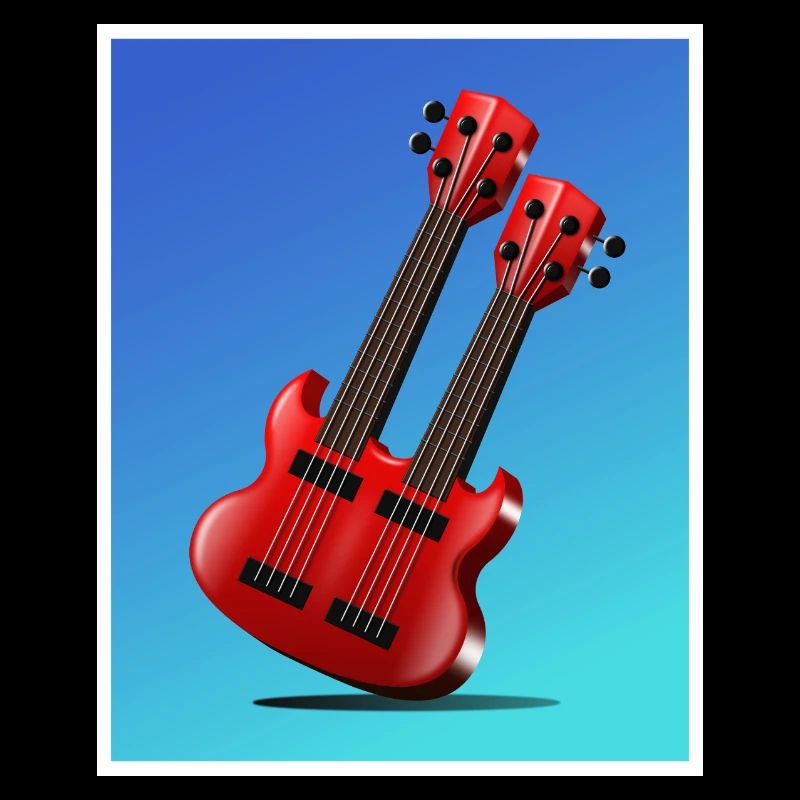 Affiche de guitare double manche rouge de dessin animé