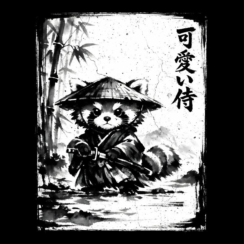 Dessin à l’encre de samouraï Red Panda Sumi-e